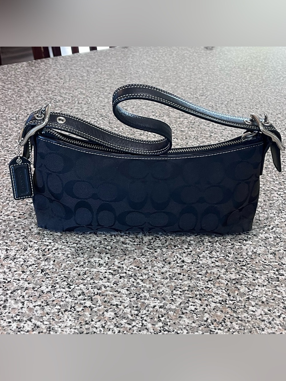Vintage Coach Signature Black Jacquard Canvas Demi/ Baguette Shoulder Bag Y2K
